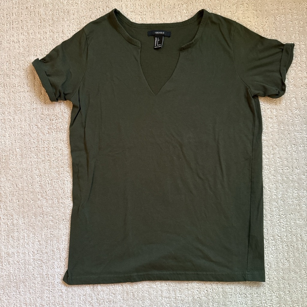 Olive Green V-Neck Women’s Top